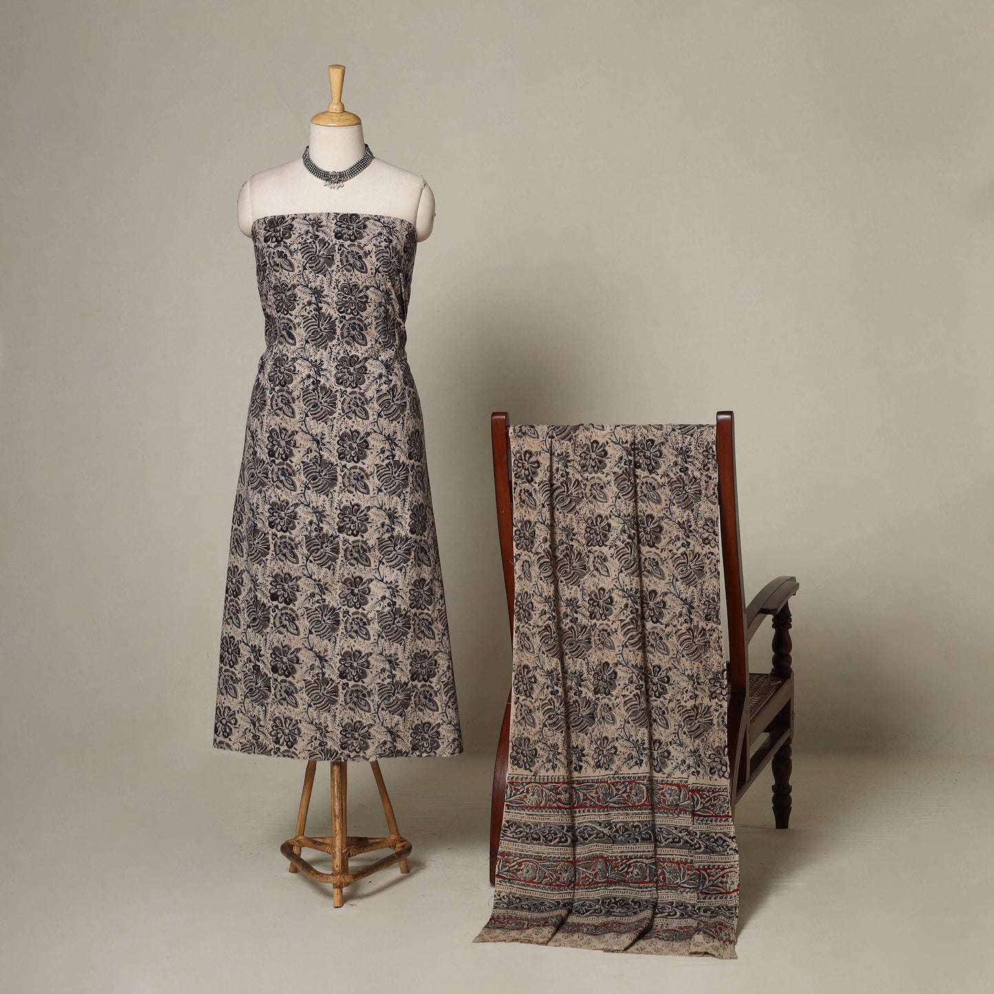 Beige - 2pc pedana cotton unstitched kalamkari dress