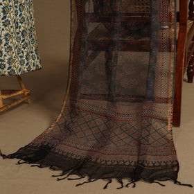 Beige 2pc Unstitched Ajrakh Dress Material with Jewellery Set