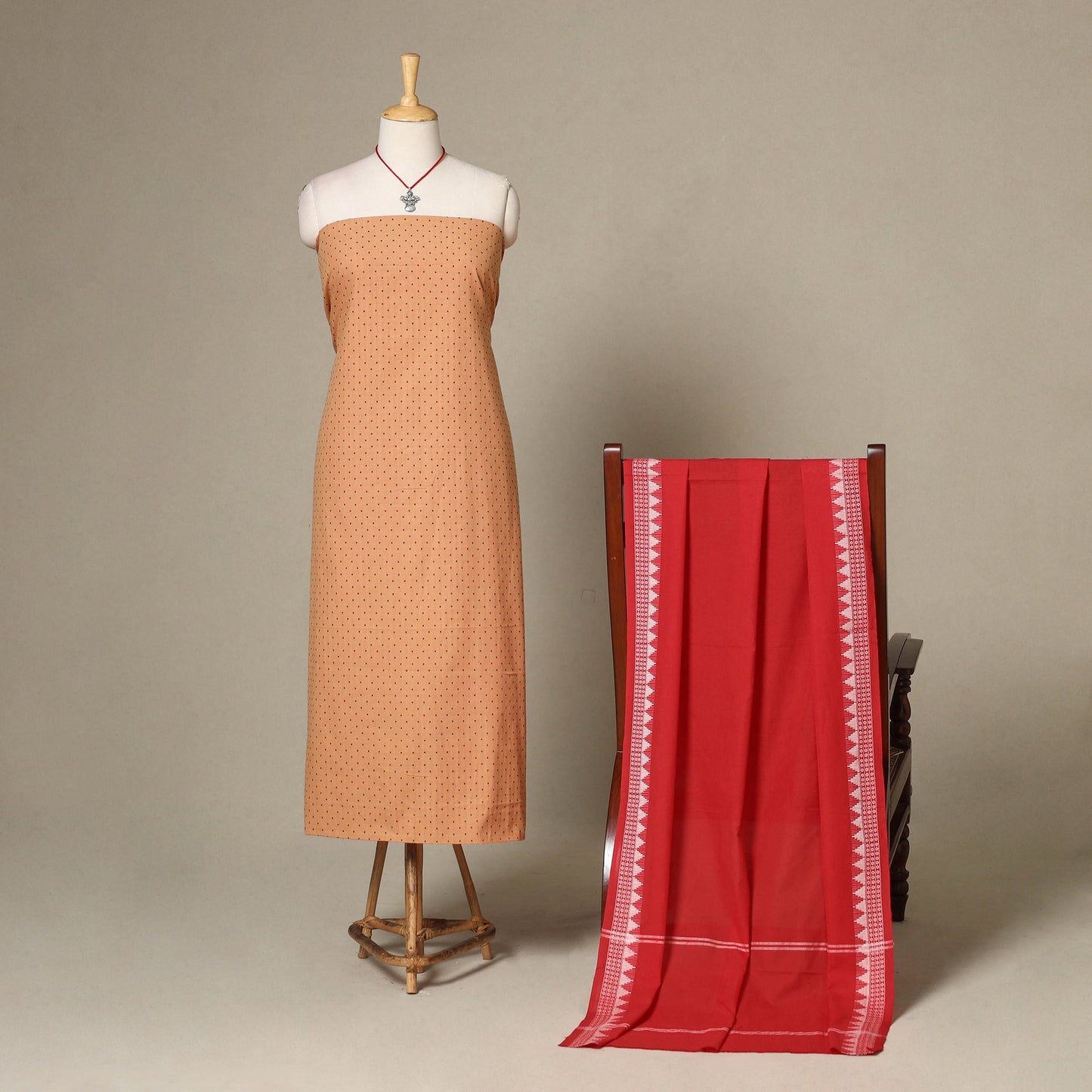 Beige - 2pc unstitched jacquard dress material