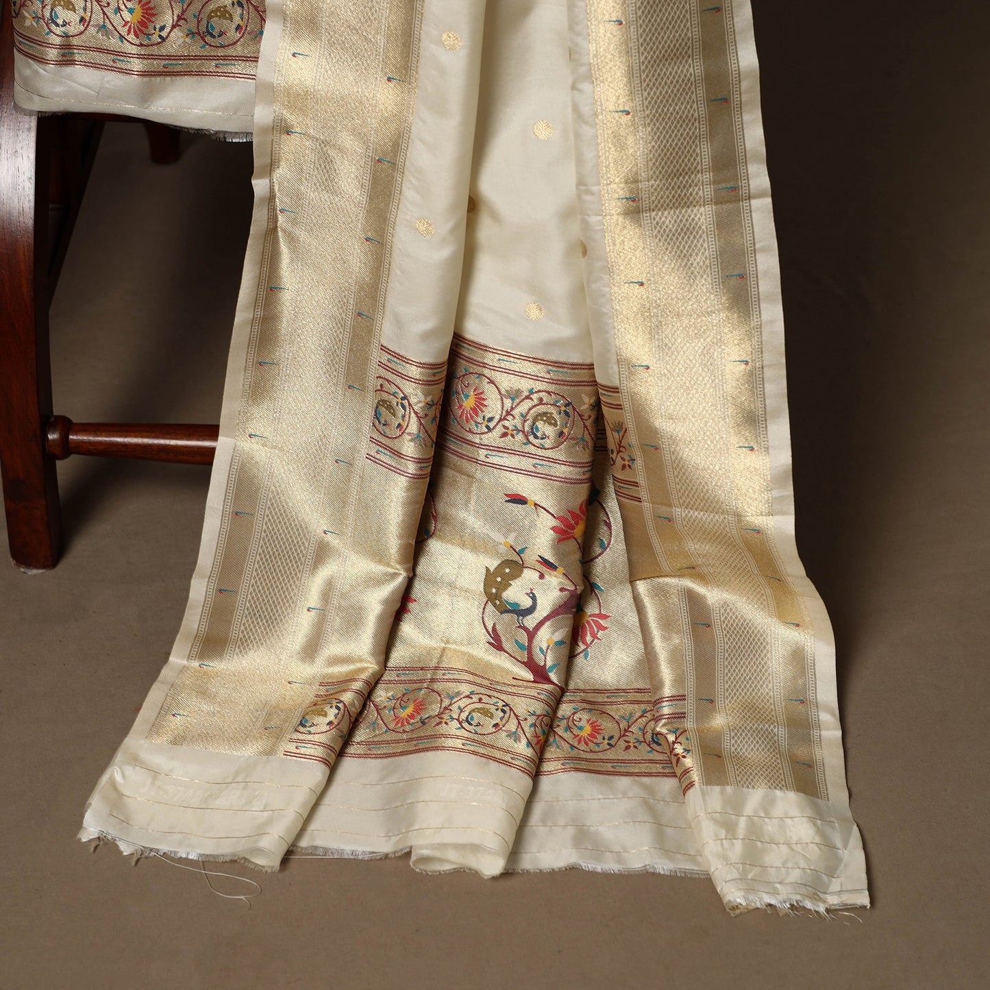 Beige - 3pc bangalore silk paithani dress material 09