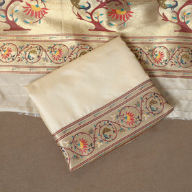 Beige - 3pc bangalore silk paithani dress material 09