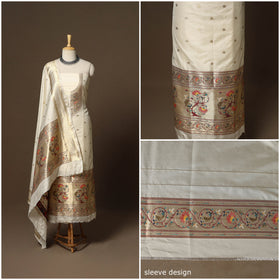 Beige - 3pc bangalore silk paithani dress material 09