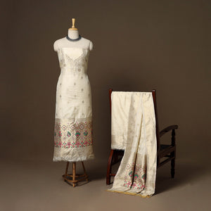 Beige - 3pc bangalore silk paithani dress material 11