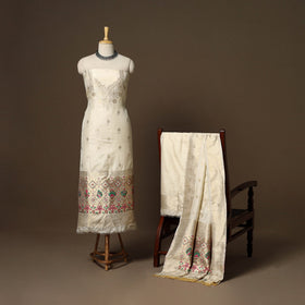 Beige - 3pc bangalore silk paithani dress material 11