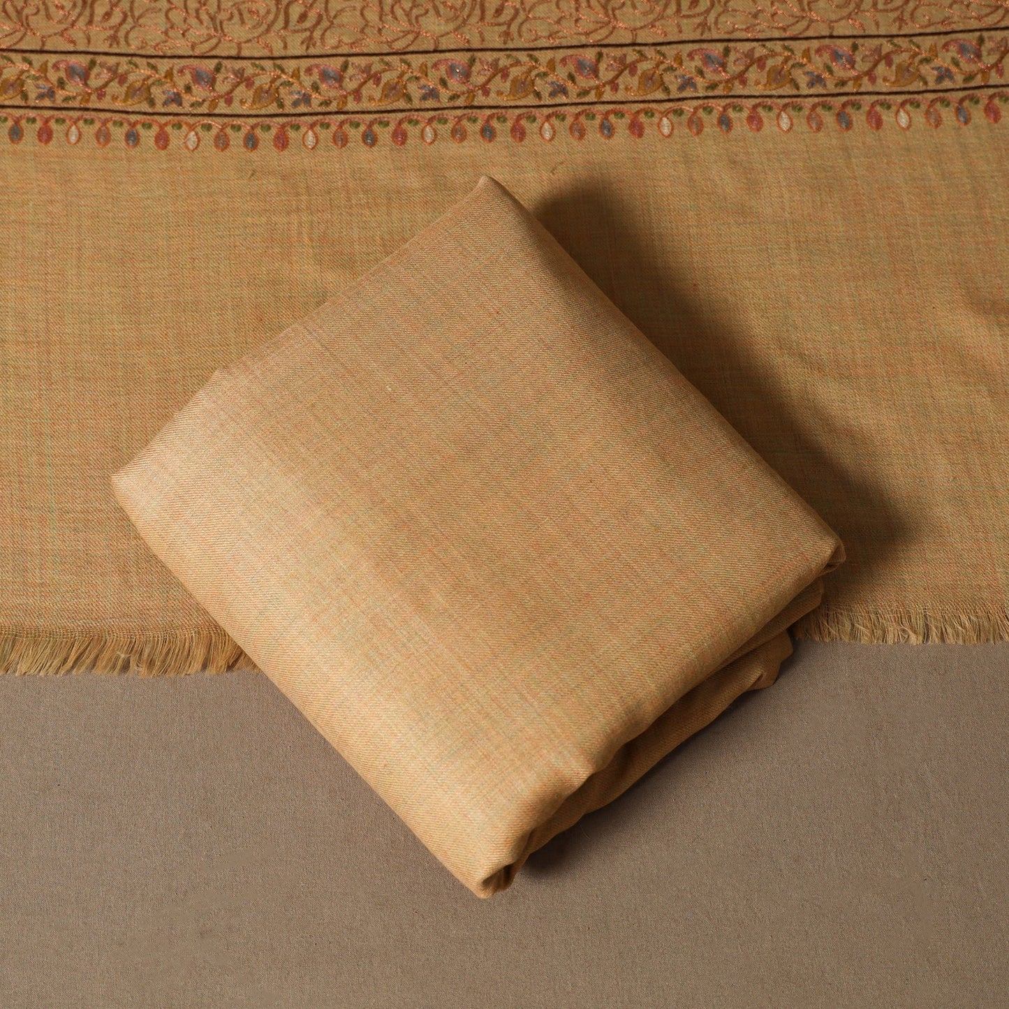 Beige - 3pc chain stitch hand embroidered merino wool