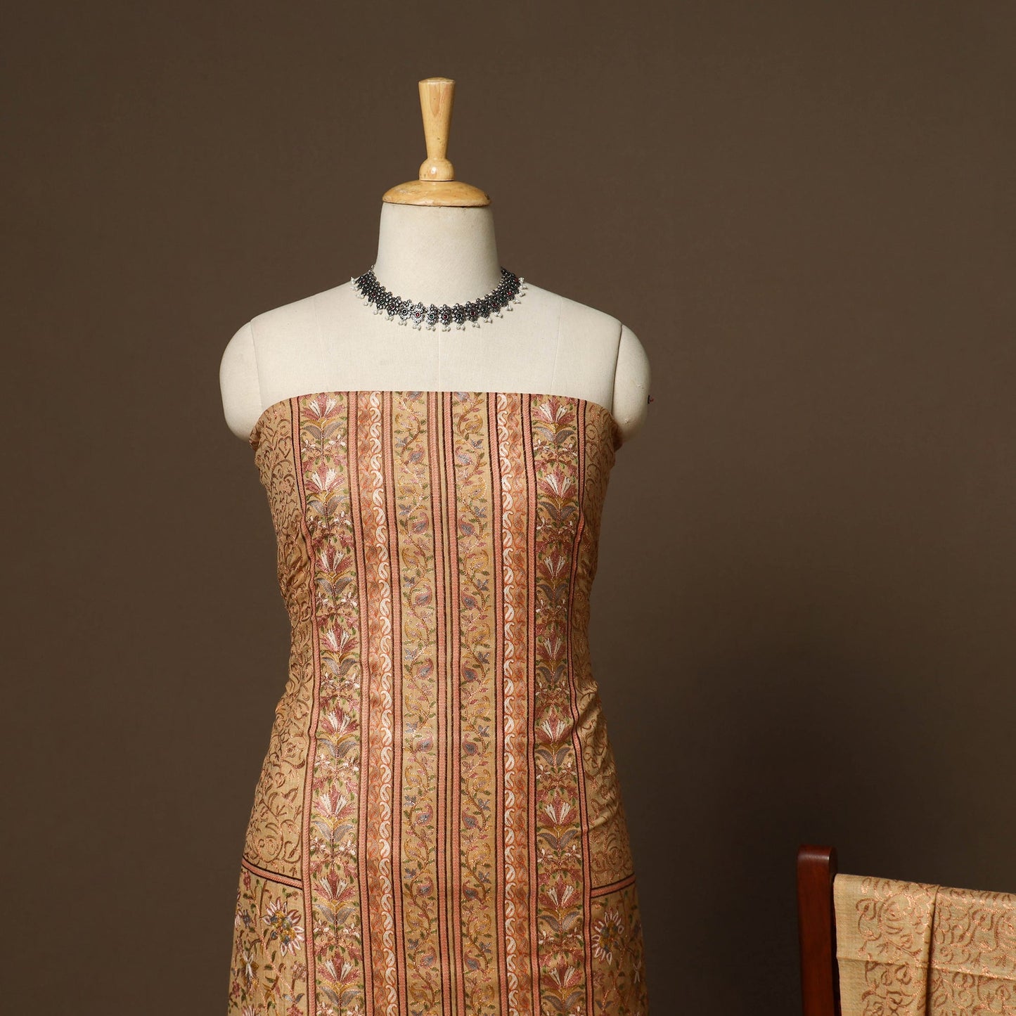 Beige - 3pc chain stitch hand embroidered merino wool