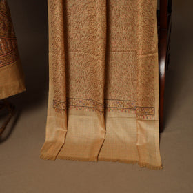 Beige - 3pc chain stitch hand embroidered merino wool