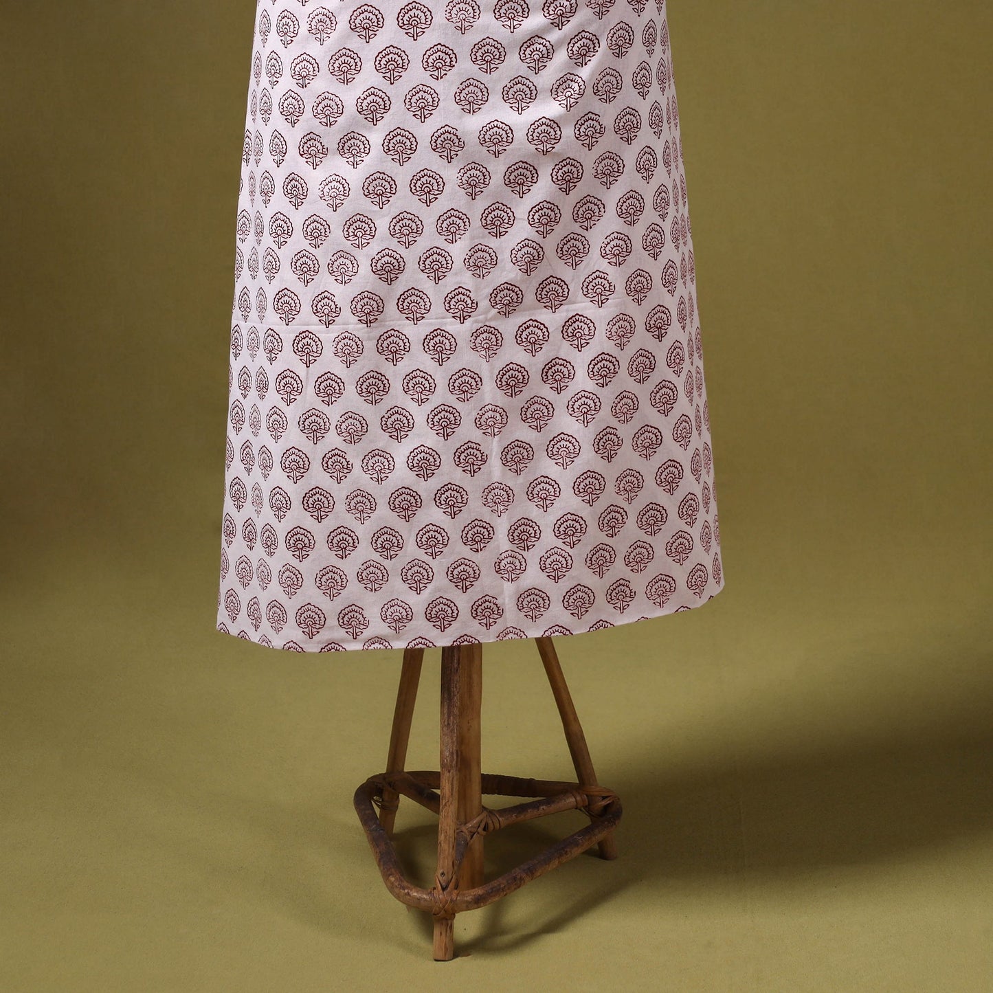 Beige 3pc Cotton Bagh Print Dress Material with Jewellery Set 