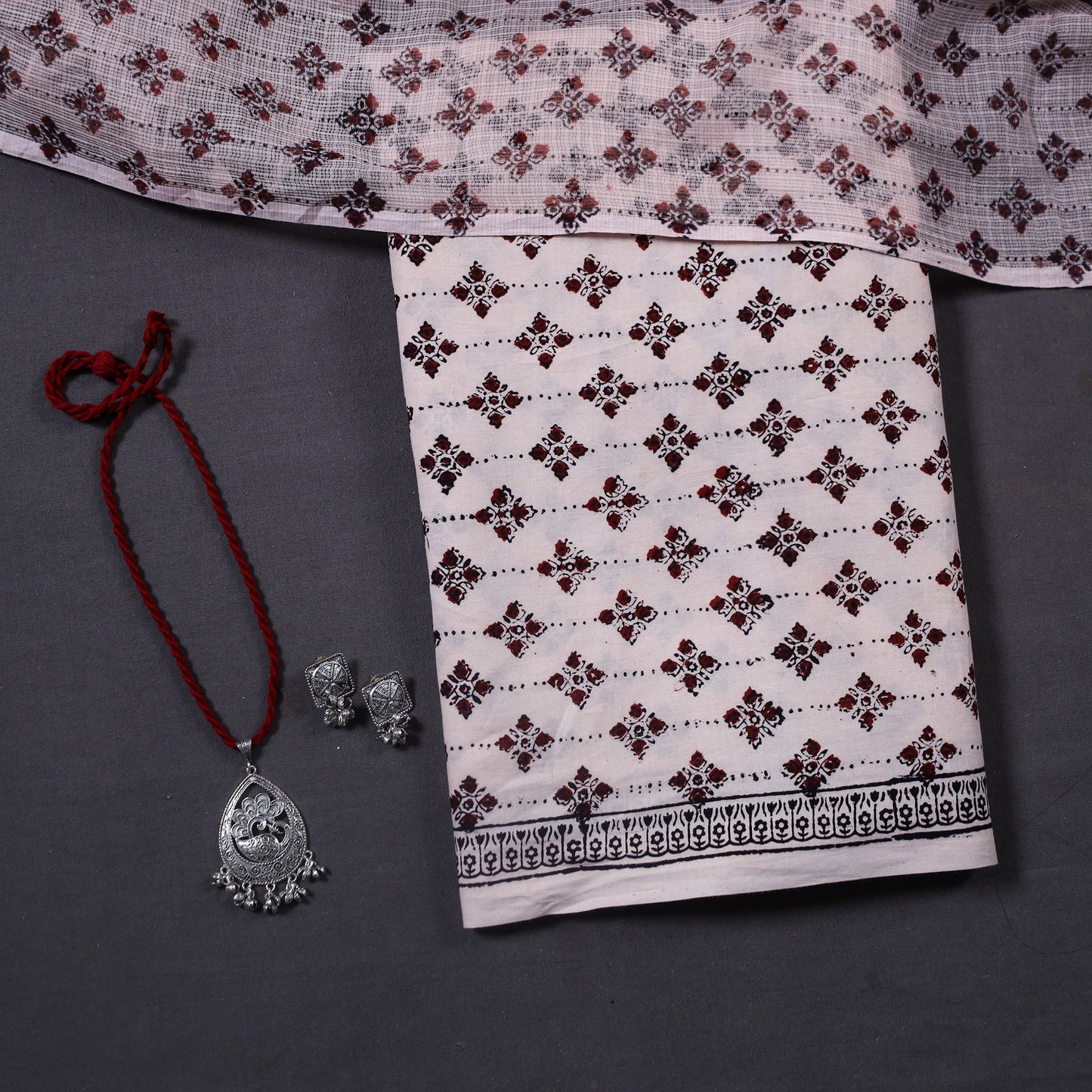 Beige - 3pc cotton bagh unstitched dress material