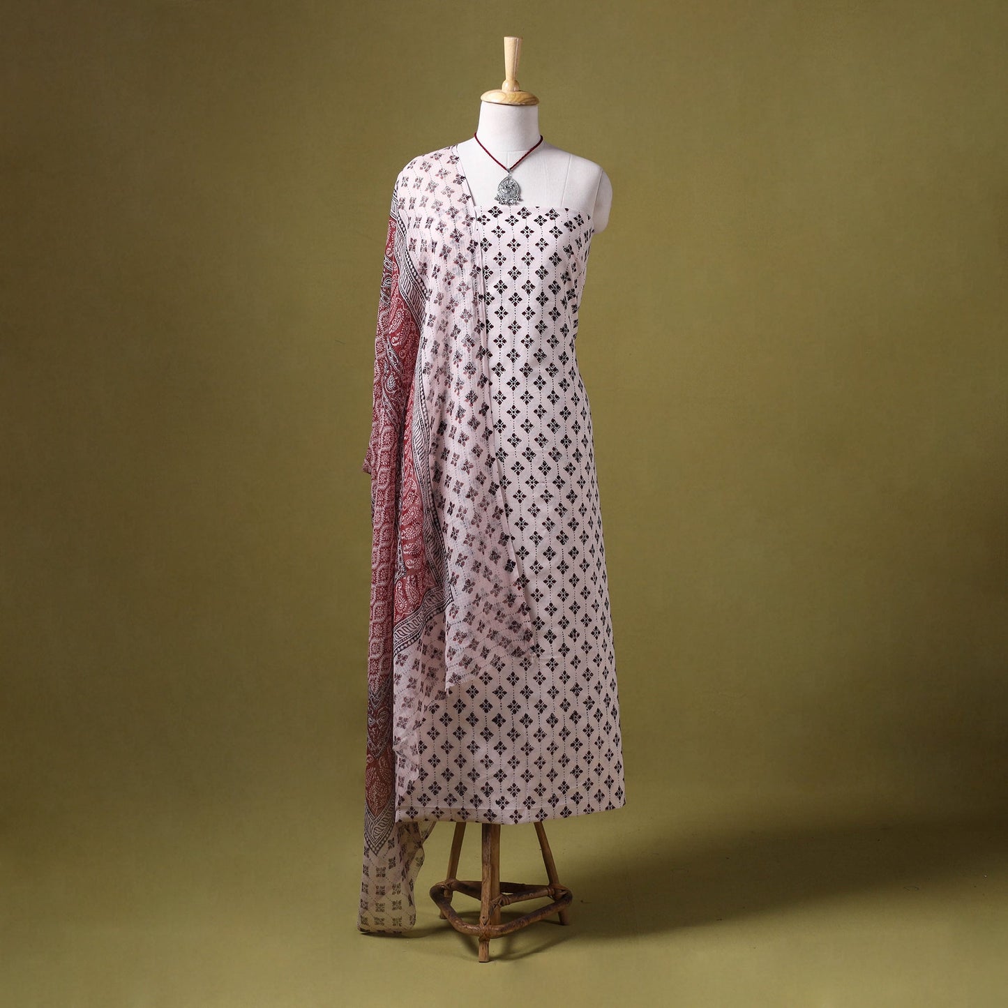 Beige - 3pc cotton bagh unstitched dress material