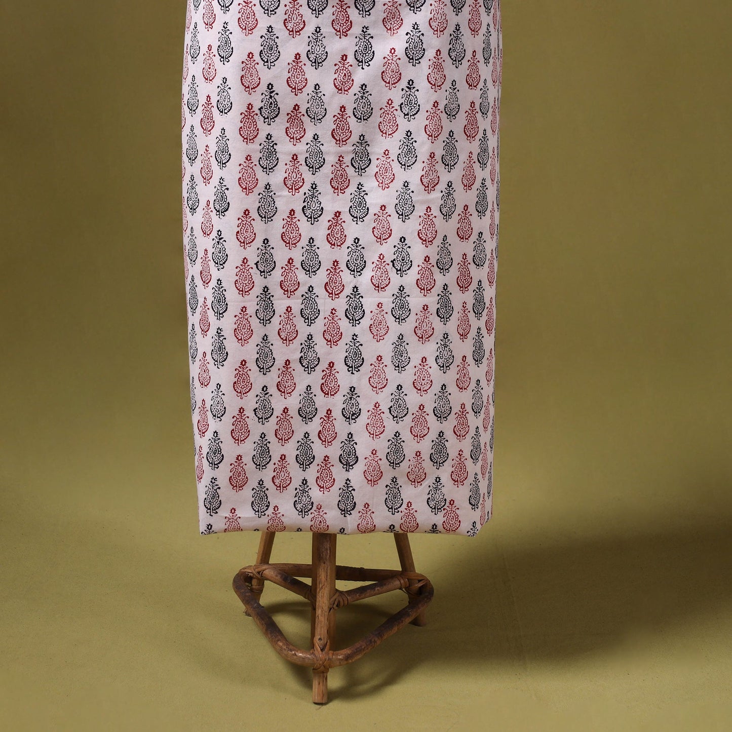 Beige 3pc Cotton Bagh Print Dress Material with Jewellery Set 