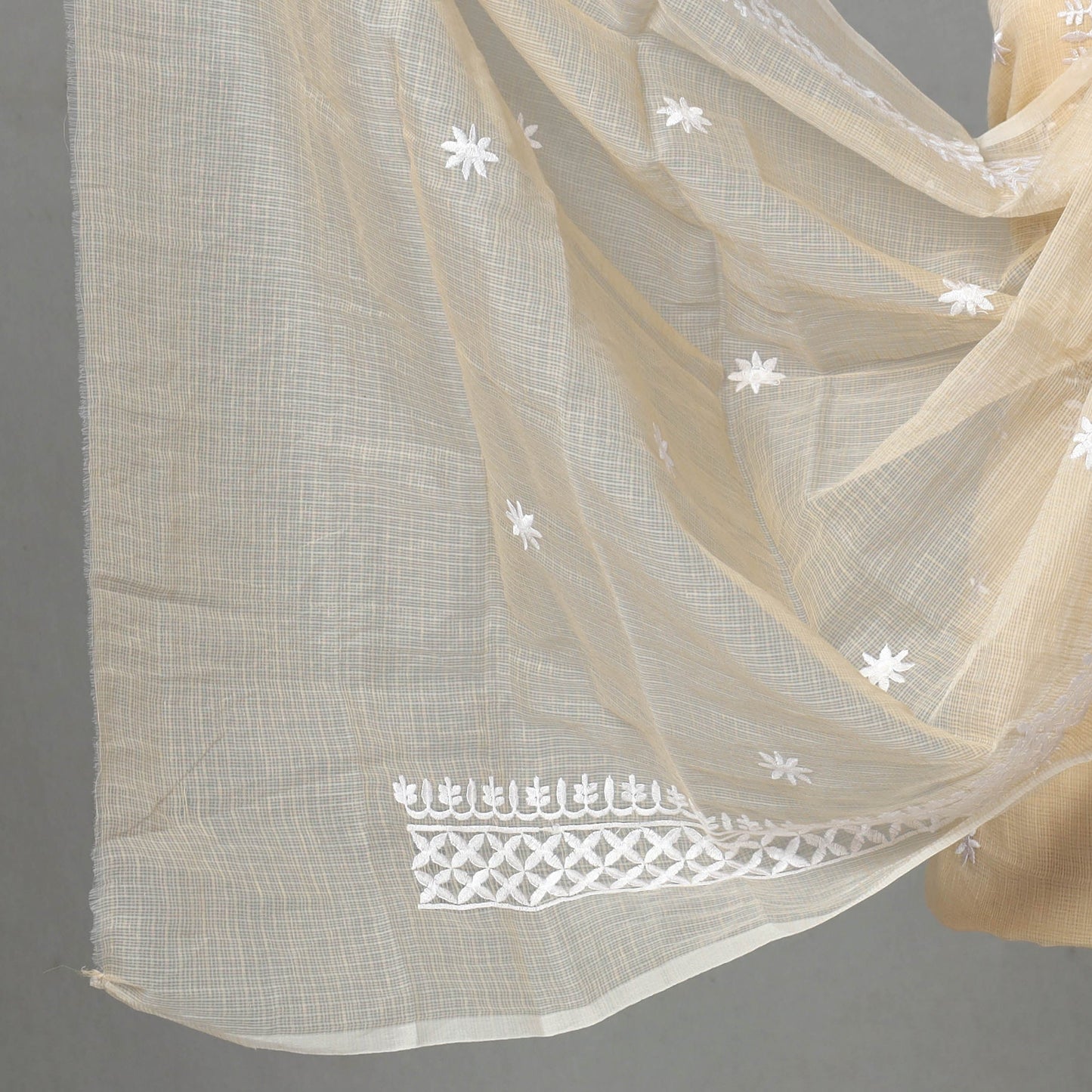  Beige 3pc Cotton Embroidered Kota Doria Dress Material