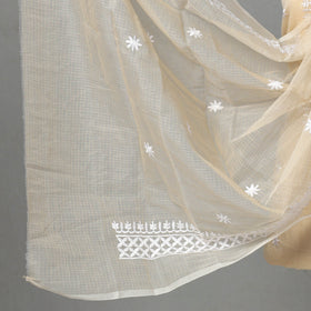  Beige 3pc Cotton Embroidered Kota Doria Dress Material