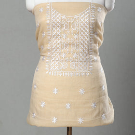  Beige 3pc Cotton Embroidered Kota Doria Dress Material