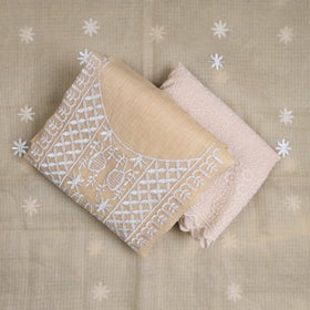  Beige 3pc Cotton Embroidered Kota Doria Dress Material