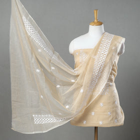  Beige 3pc Cotton Embroidered Kota Doria Dress Material