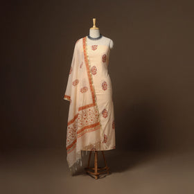 Beige - 3pc cotton hand sanganeri unstitched dress material