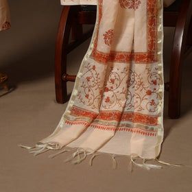 Beige - 3pc cotton hand sanganeri unstitched dress material