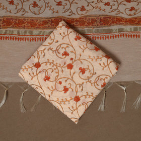 Beige - 3pc cotton hand sanganeri unstitched dress material
