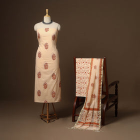 Beige - 3pc cotton hand sanganeri unstitched dress material