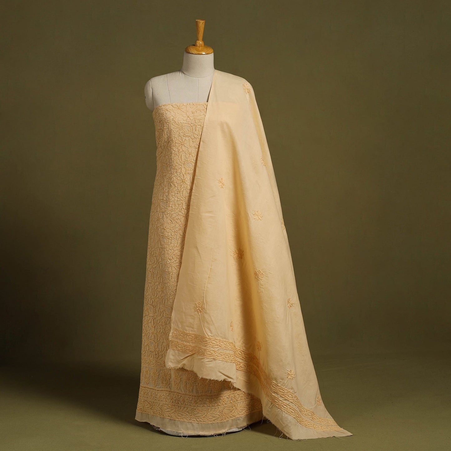 Buy Orange 3pc Cotton Lucknow Embroidery Chikankari Dress Material