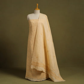 Buy Orange 3pc Cotton Lucknow Embroidery Chikankari Dress Material