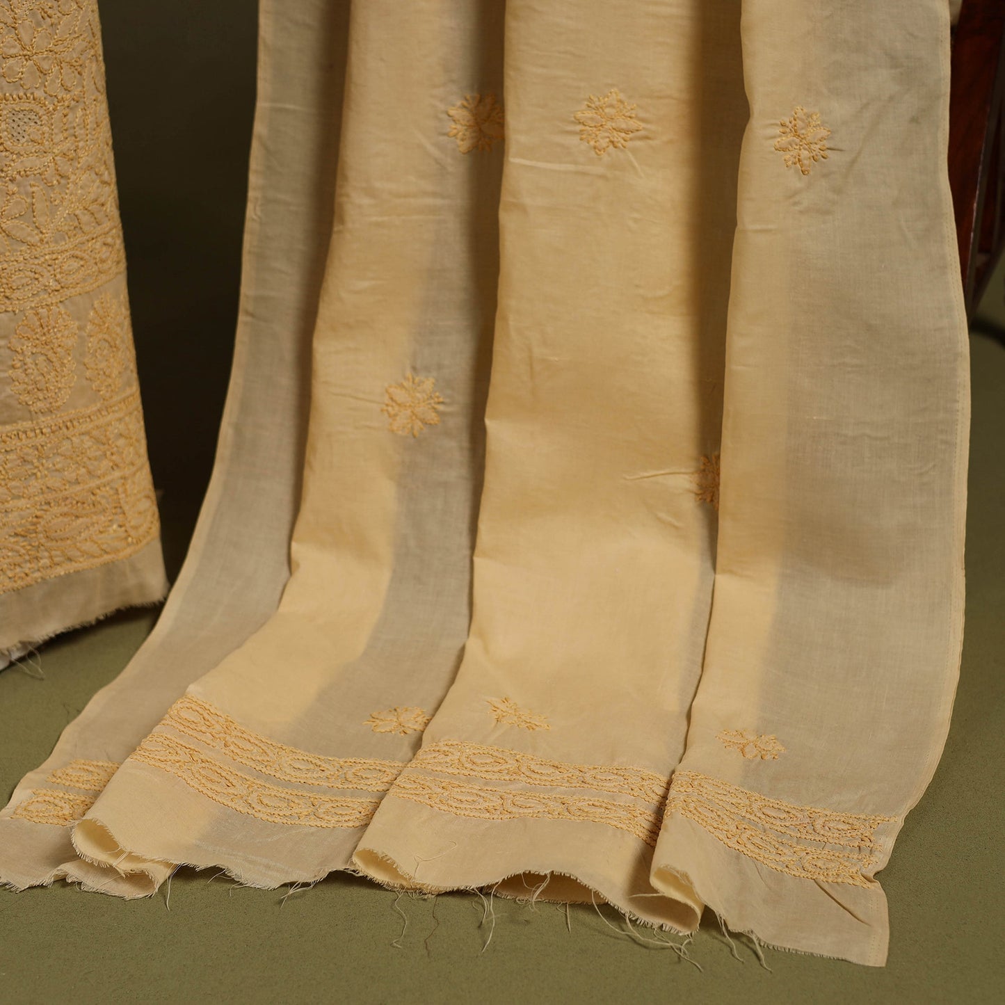 Buy Orange 3pc Cotton Lucknow Embroidery Chikankari Dress Material