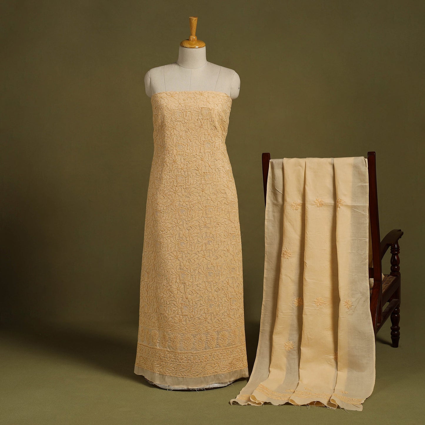 Buy Orange 3pc Cotton Lucknow Embroidery Chikankari Dress Material