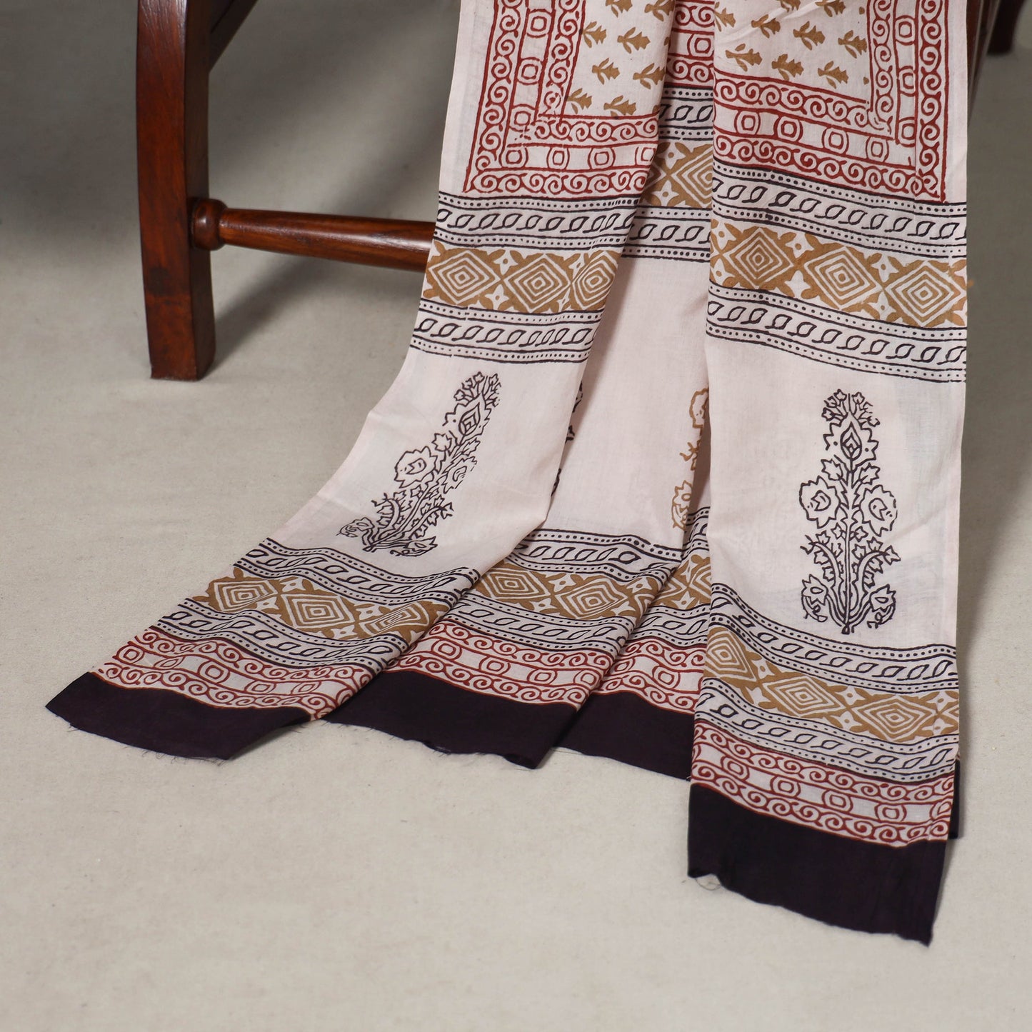 Beige - 3pc cotton unstitched bagh dress material 12