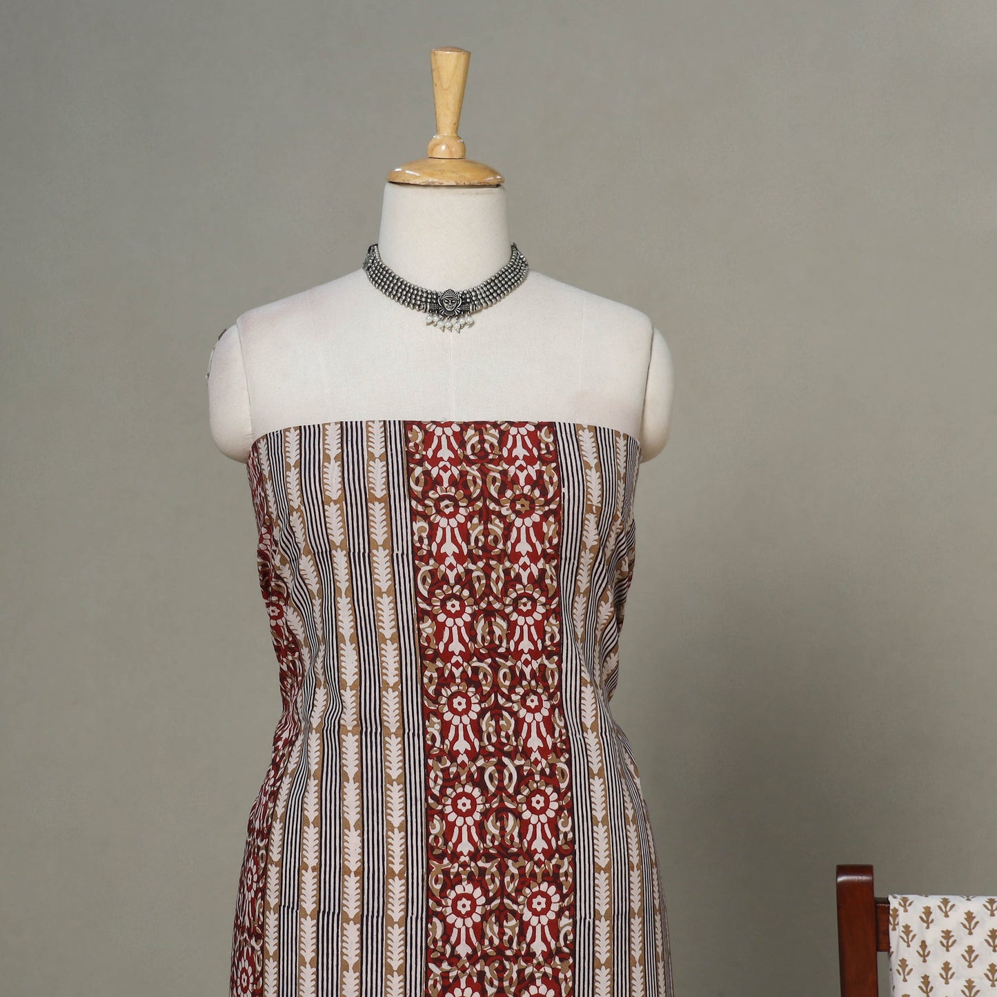 Beige - 3pc cotton unstitched bagh dress material 12