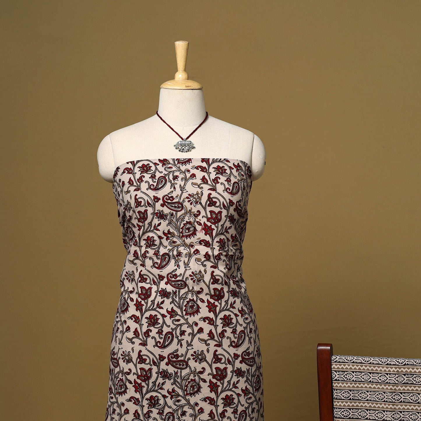 Beige - 3pc cotton unstitched bagh dress material