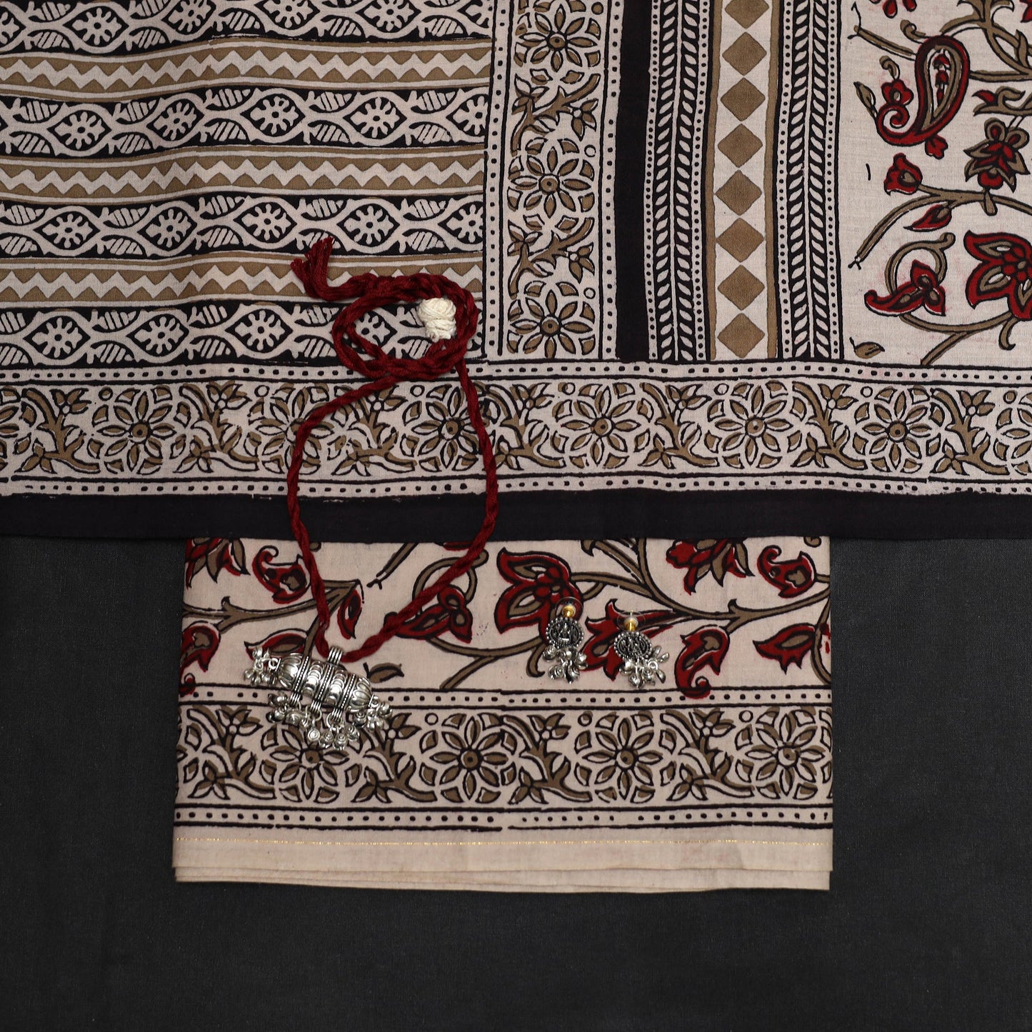 Beige - 3pc cotton unstitched bagh dress material