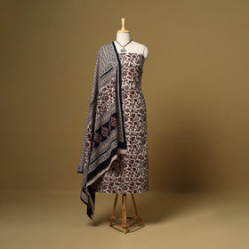 Beige - 3pc cotton unstitched bagh dress material