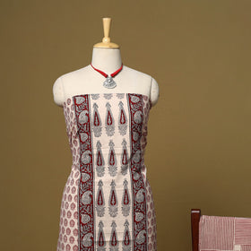 Beige - 3pc cotton unstitched bagh dress material