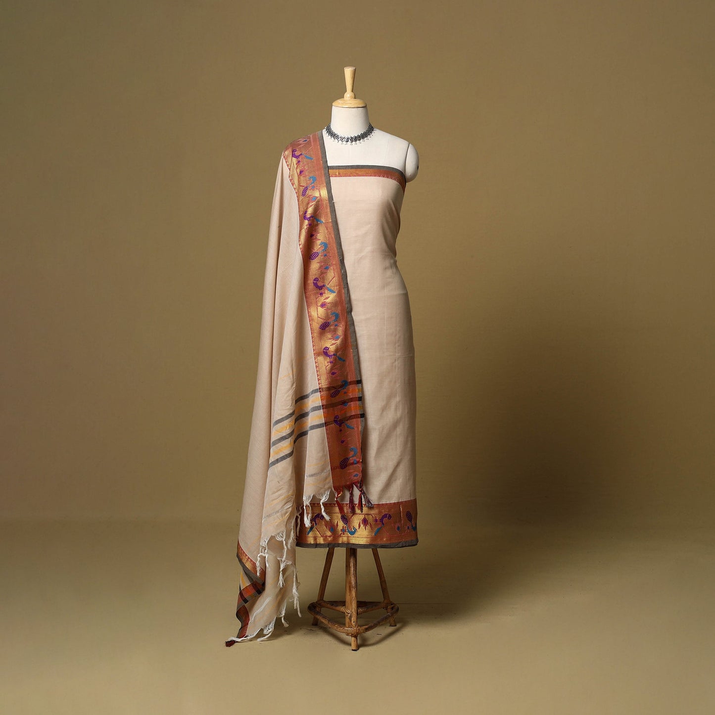 3pc cotton unstitched dharwad dress material with border 45