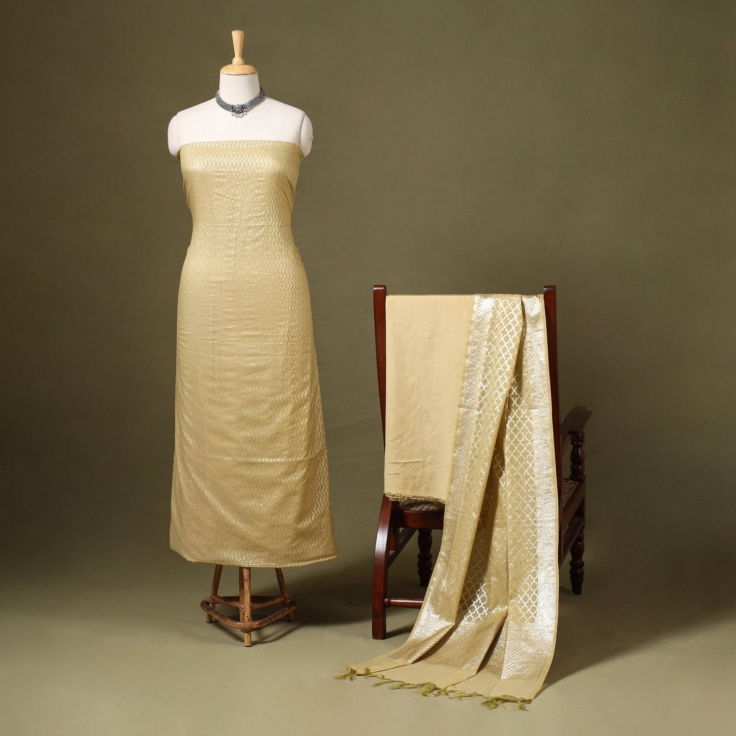  2pc Cotton x Viscose Zari Banarasi Dress Material 