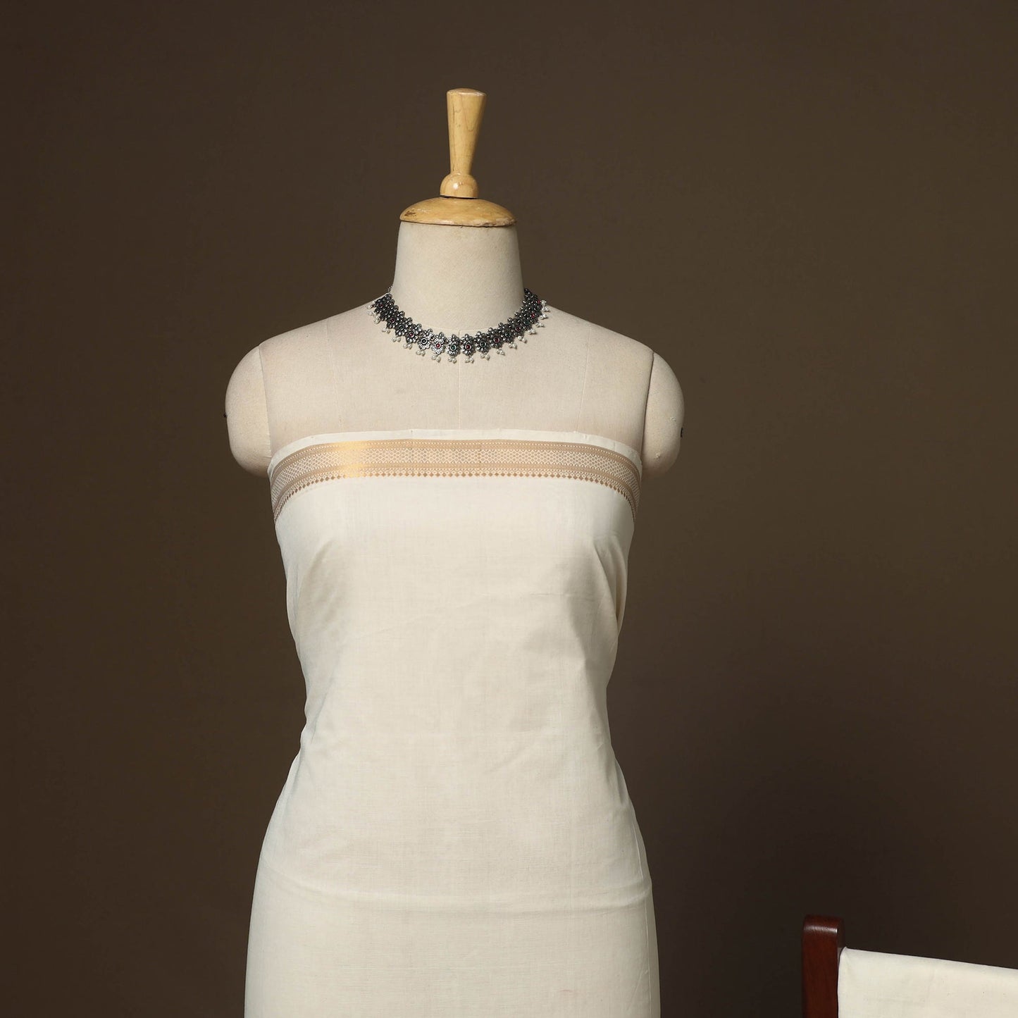 Beige - 3pc handloom cotton unstitched mangalagiri dress