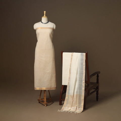 Beige - 3pc handloom cotton unstitched mangalagiri dress