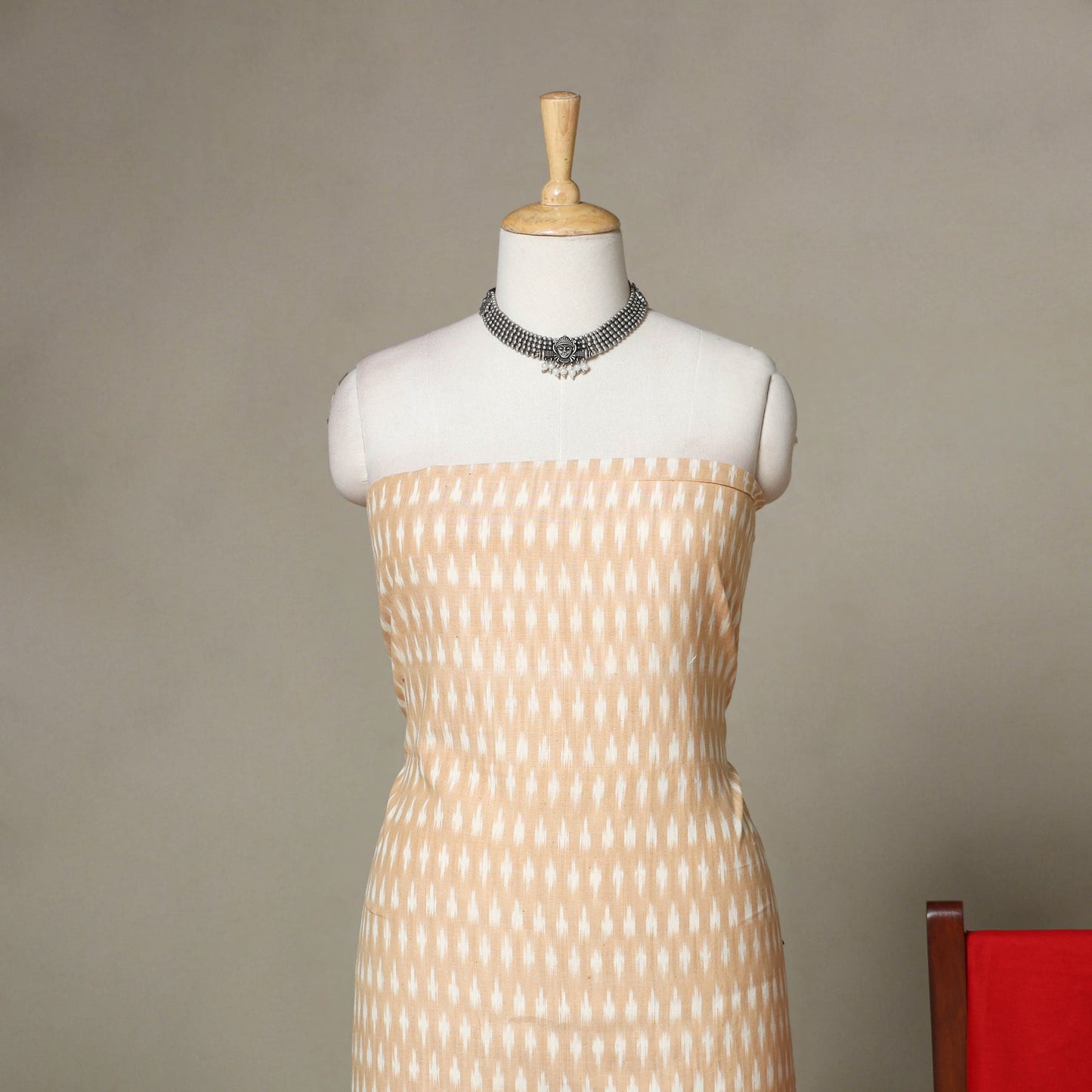 Beige - 3pc handloom cotton unstitched pochampally ikat