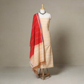Beige - 3pc handloom cotton unstitched pochampally ikat