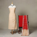 Beige - 3pc handloom cotton unstitched pochampally ikat