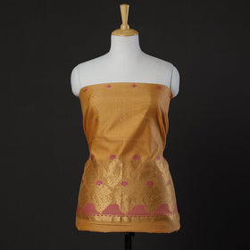 Beige - 3pc Handloom Silk Cotton Zari Suit Material Set