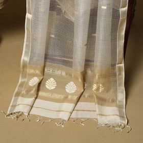 Beige - 3pc handloom thread & zari buti unstitched chanderi