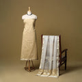 Beige - 3pc handloom thread & zari buti unstitched chanderi