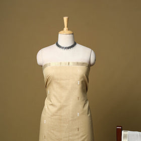 Beige - 3pc handloom thread & zari buti unstitched chanderi