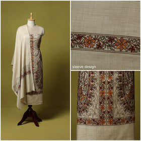 Beige - 3pc heavy chain stitch embroidered merino wool