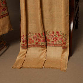 Beige - 3pc heavy hand embroidered work merino wool