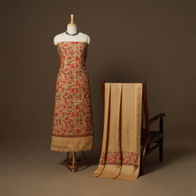 Beige - 3pc heavy hand embroidered work merino wool