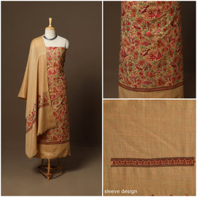 Beige - 3pc heavy hand embroidered work merino wool