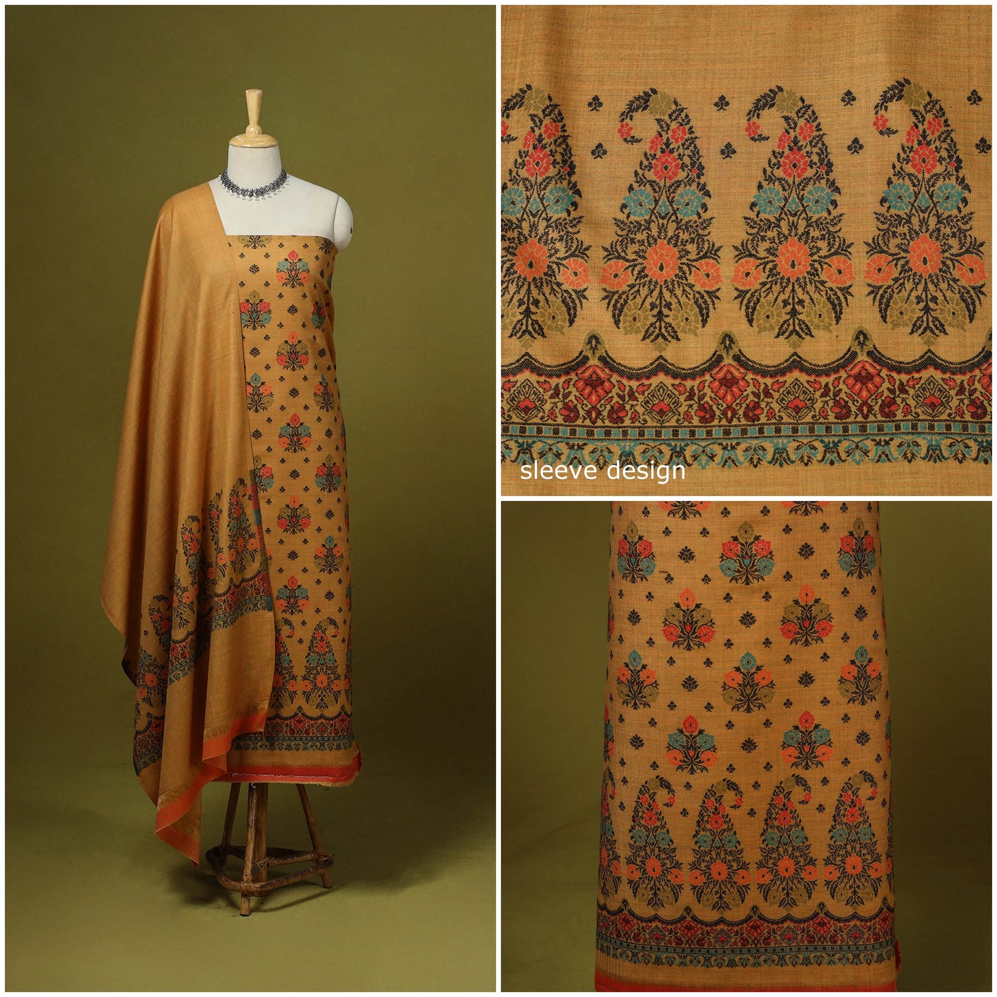 3pc jacquard weave merino wool unstitched dress material 35